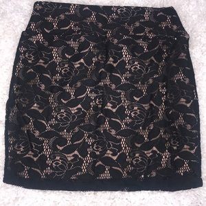 Black lace mini skirt